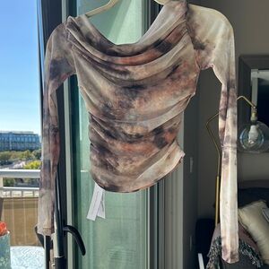 Sheer Long Sleeve Top in Earthy Tones